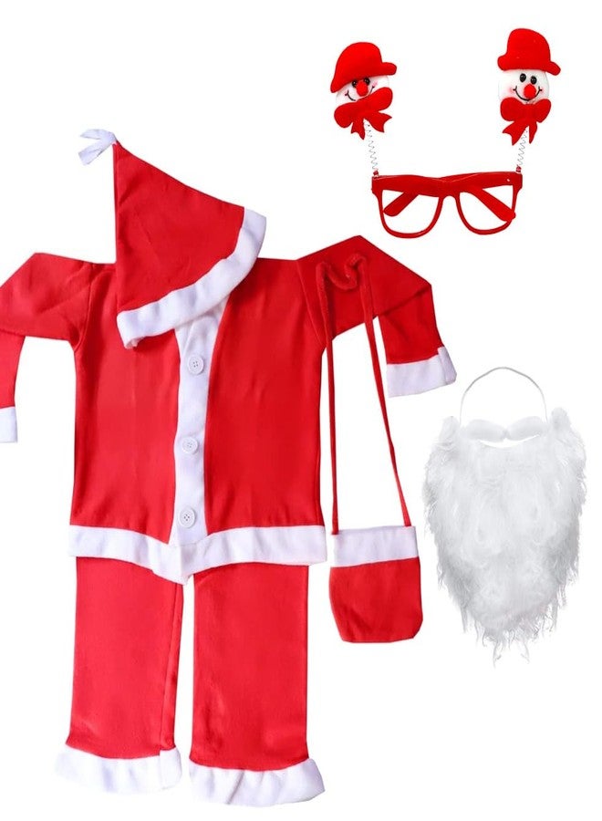 Sesonby 4 Number 5-6 Year Santa Dress Goggles And Beard Combo Santa Costume Christmas Dress Christmas Party Dress Synthetic Woven Santa Claus Dress Christmas Santa Costume for Kids Children - Image 1